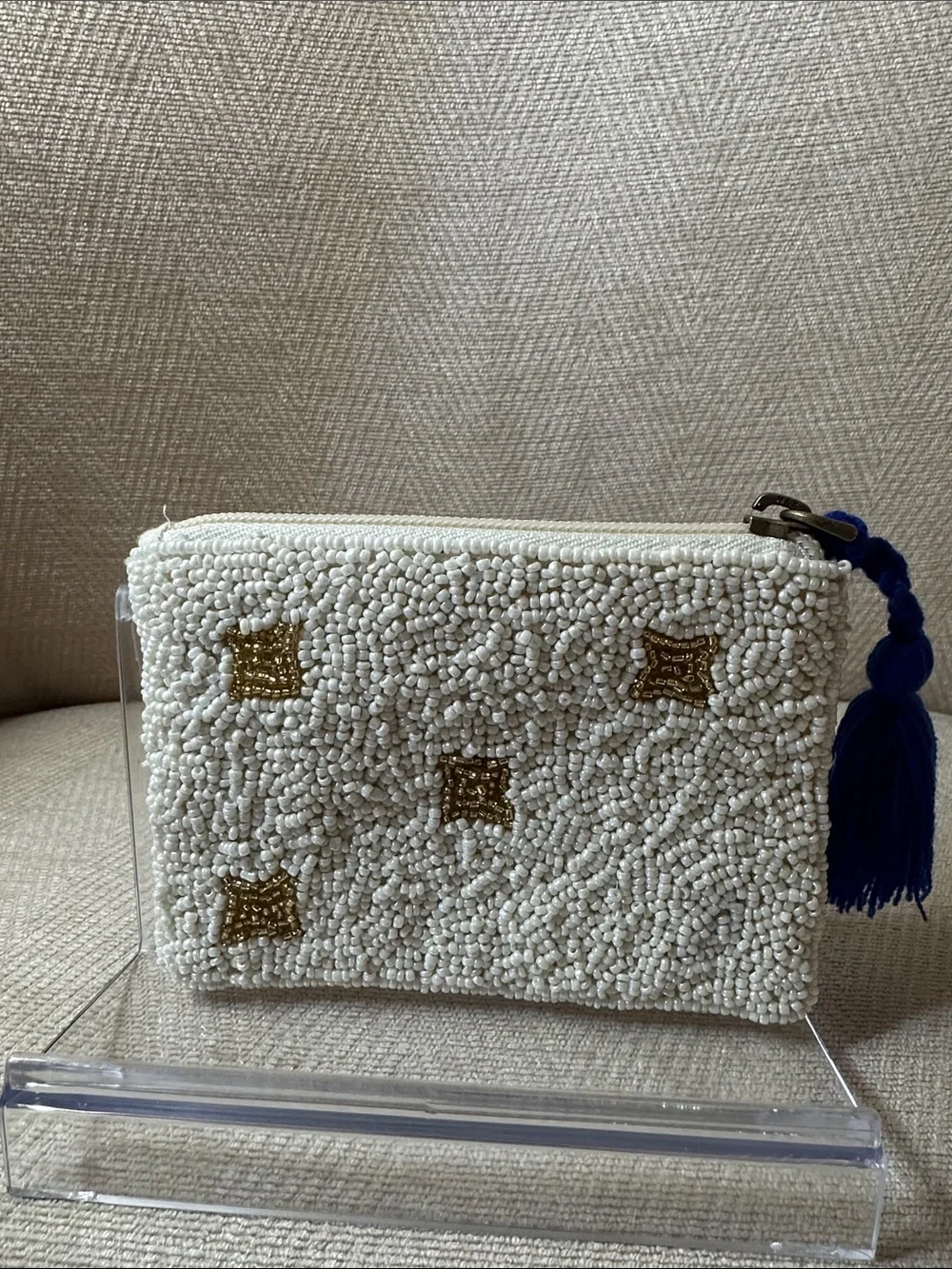 Beaded Evil Eye Coin Purse with Blue Tassel